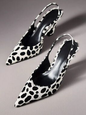 XYD Black & White Dalmatian-Print Slingback Pointed Pumps